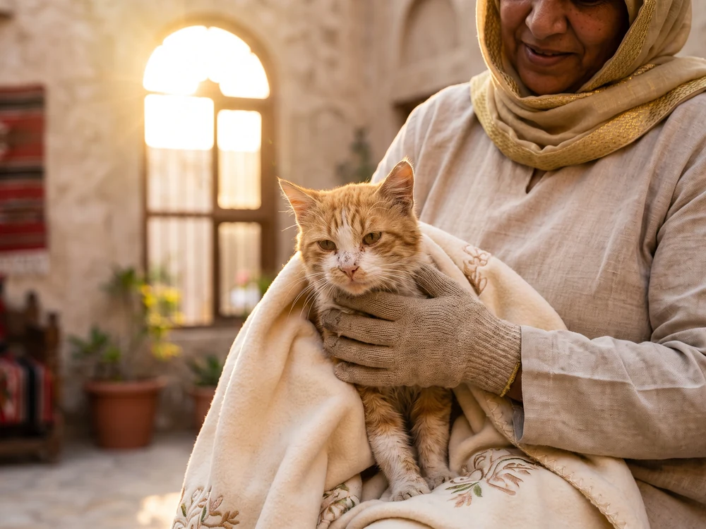 A rescue animal being held with care, supported by the Community Fund