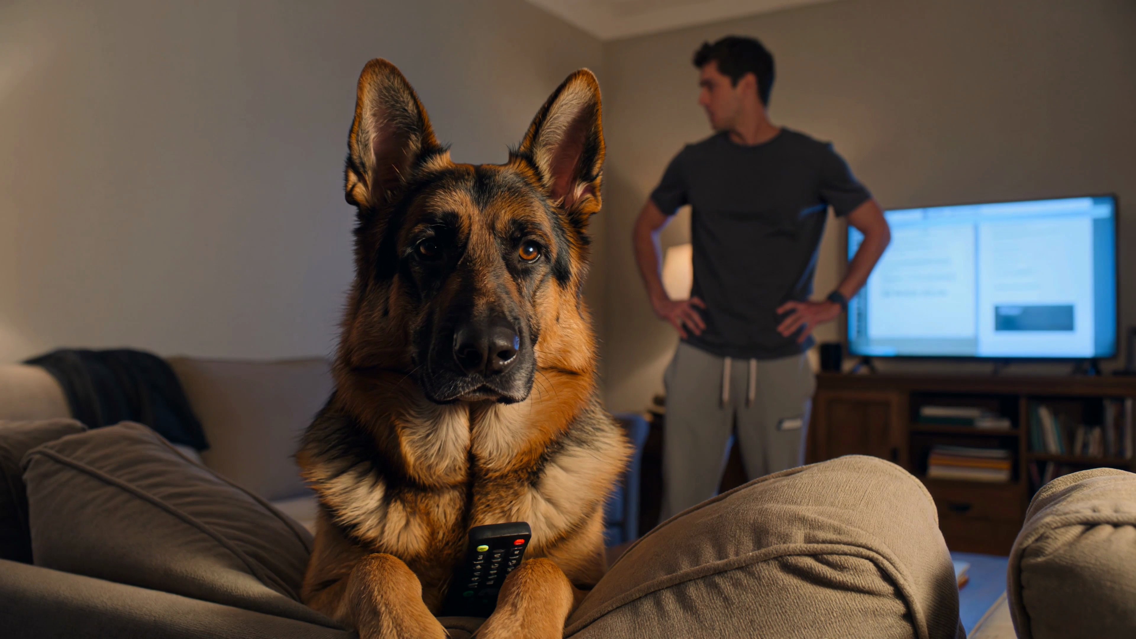 Dog looking up attentively